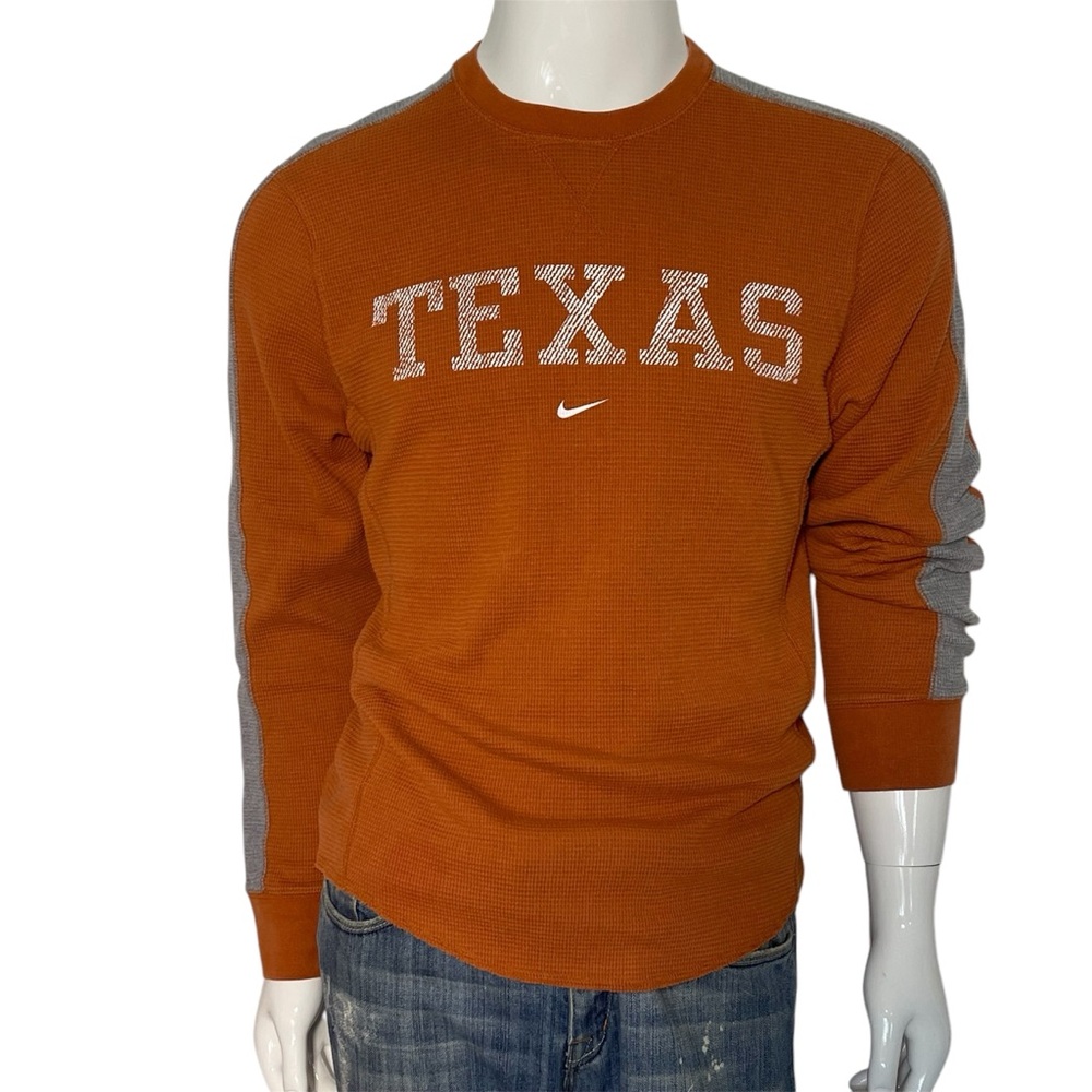 Vintage Nike Texas Orange/Gray Waffle Knit Thermal Long Sleeve Pull Over Men’s M